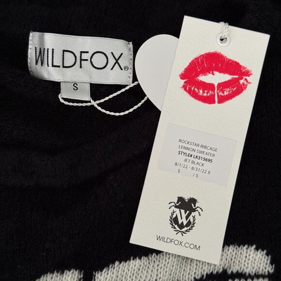 Wildfox Lennon Sweater Womens Small Rockstar Ribcage Skeleton Distressed NEW - Picture 3 of 9